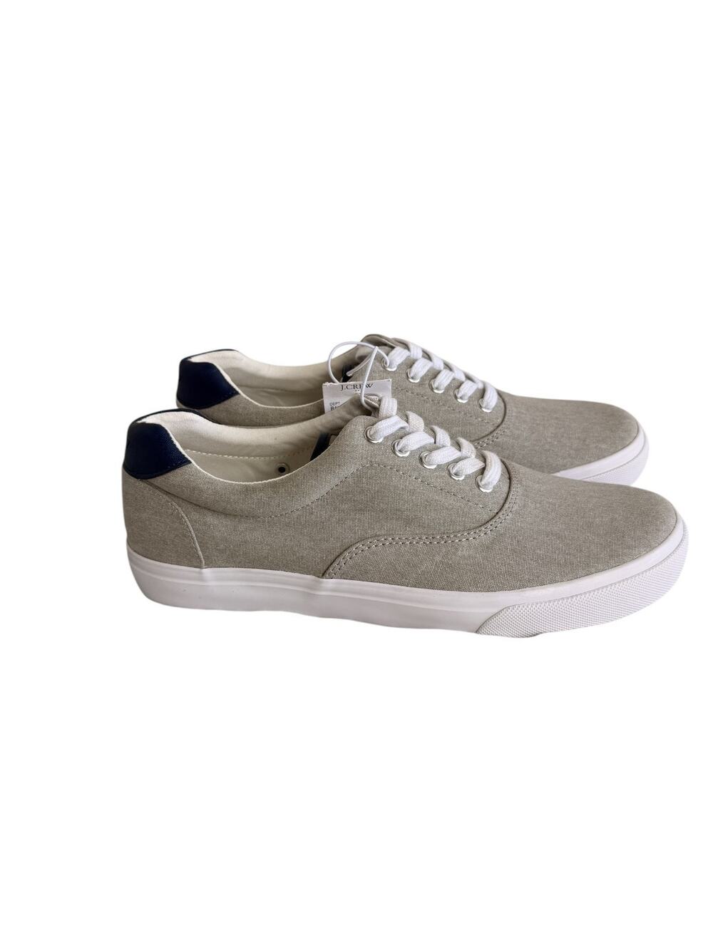 J.Crew BS135 Men Canvas Low Top Sneaker Lace Up Taupe Navy Size 10.5 NWT
